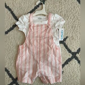 Carter's toddler girl Light Pink Striped Overalls set NWT